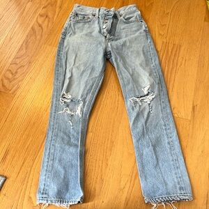 Agolde Riley Jean distressed size 23 button fly medium to light wash